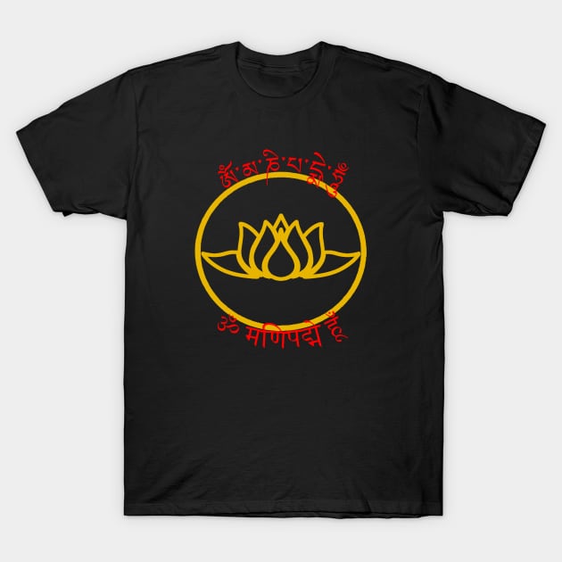 Om Mani Padme Hum Lotus Tibetan Sanskrit T-Shirt by Mindseye222